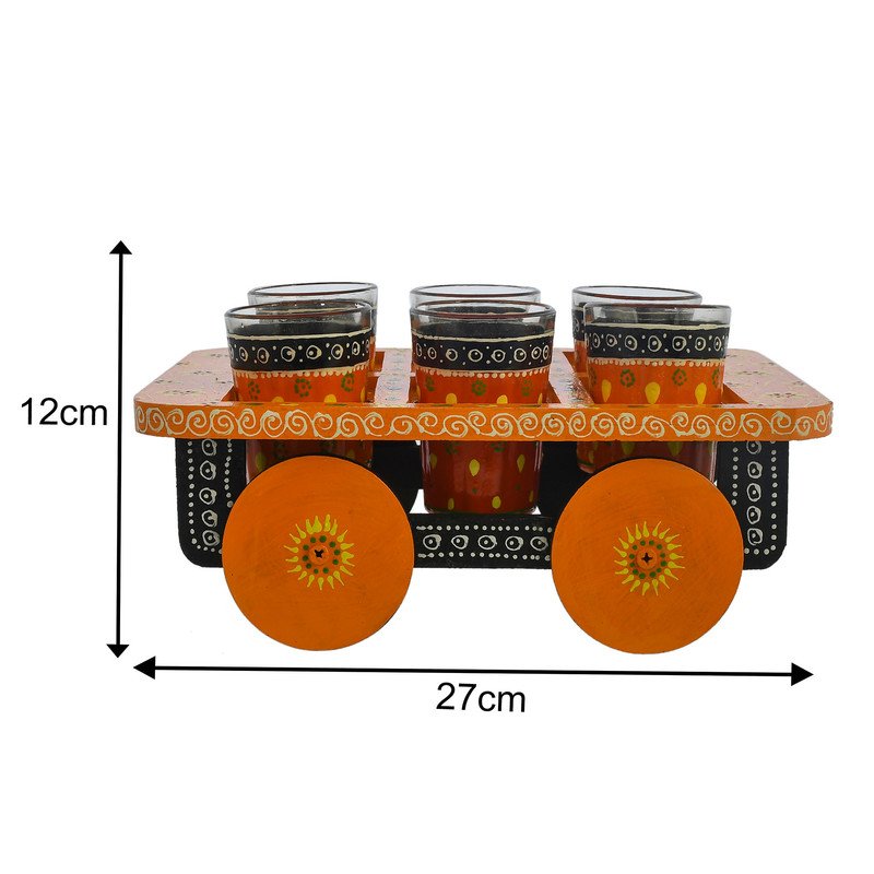 HandPainted Alluminium Tea Kettle with 6 Glasses and Wooden Tray For Home Décor , Tea Party , Serving - Image 2