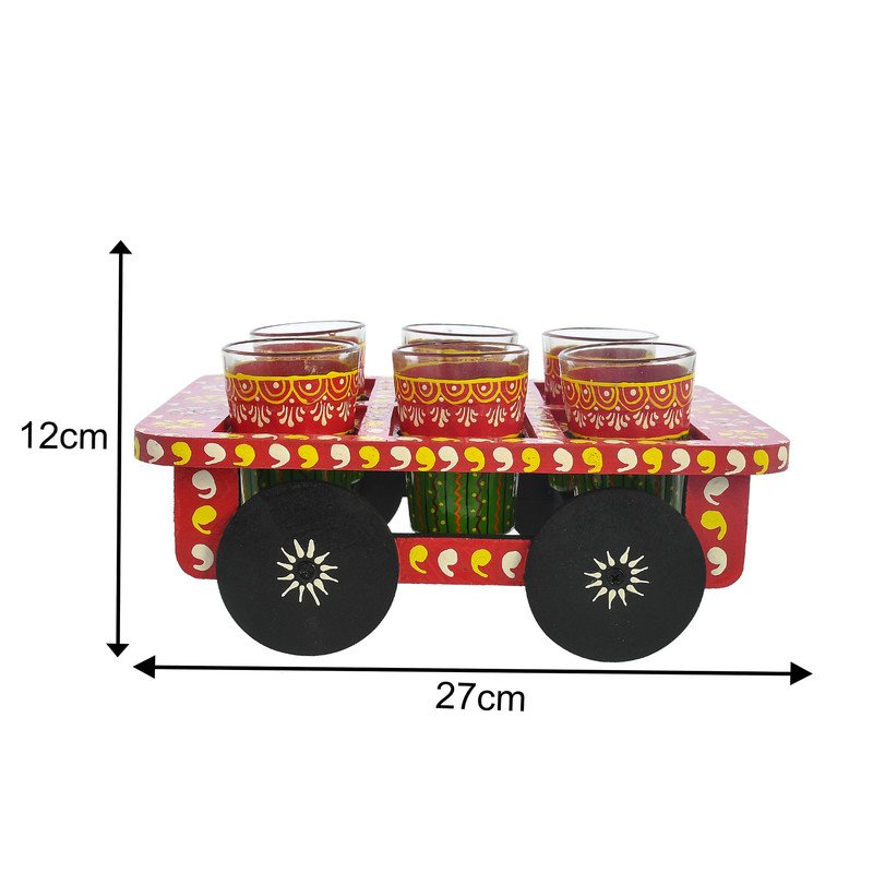 HandPainted Alluminium Tea Kettle with 6 Glasses and Wooden Tray For Home Décor , Tea Party , Serving - Image 3