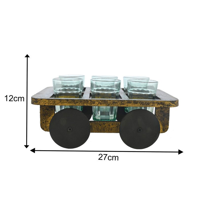 HandPainted Alluminium Tea Kettle with 6 Glasses and Wooden Tray For Home Décor , Tea Party , Serving - Image 3