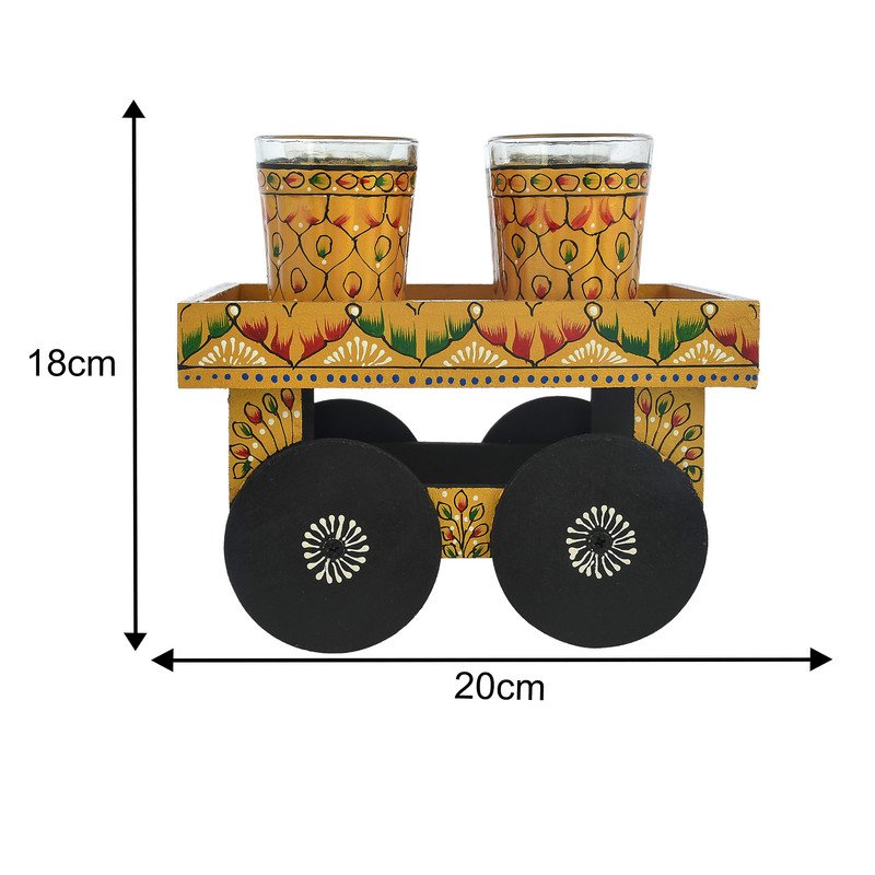 HandPainted Alluminium Tea Kettle with Four Glasses and Wooden Tray For Home Décor , Tea Party , Serving - Image 2