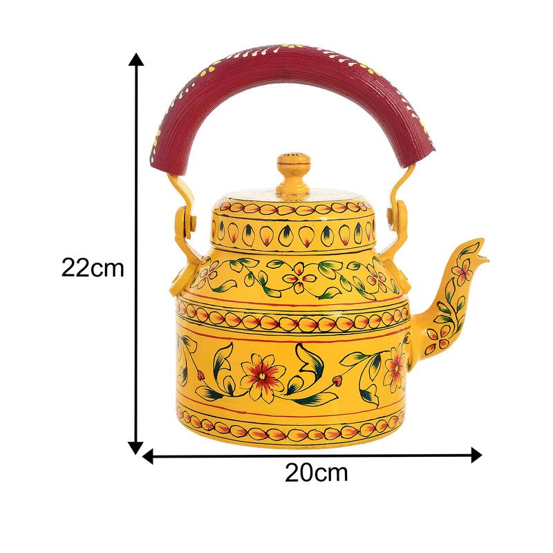 HandPainted Alluminium Tea Kettle with Four Glasses and Wooden Tray For Home Décor , Tea Party , Serving - Image 4