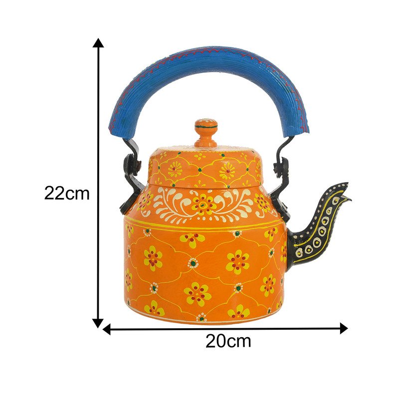 HandPainted Alluminium Tea Kettle with 6 Glasses and Wooden Tray For Home Décor , Tea Party , Serving - Image 3