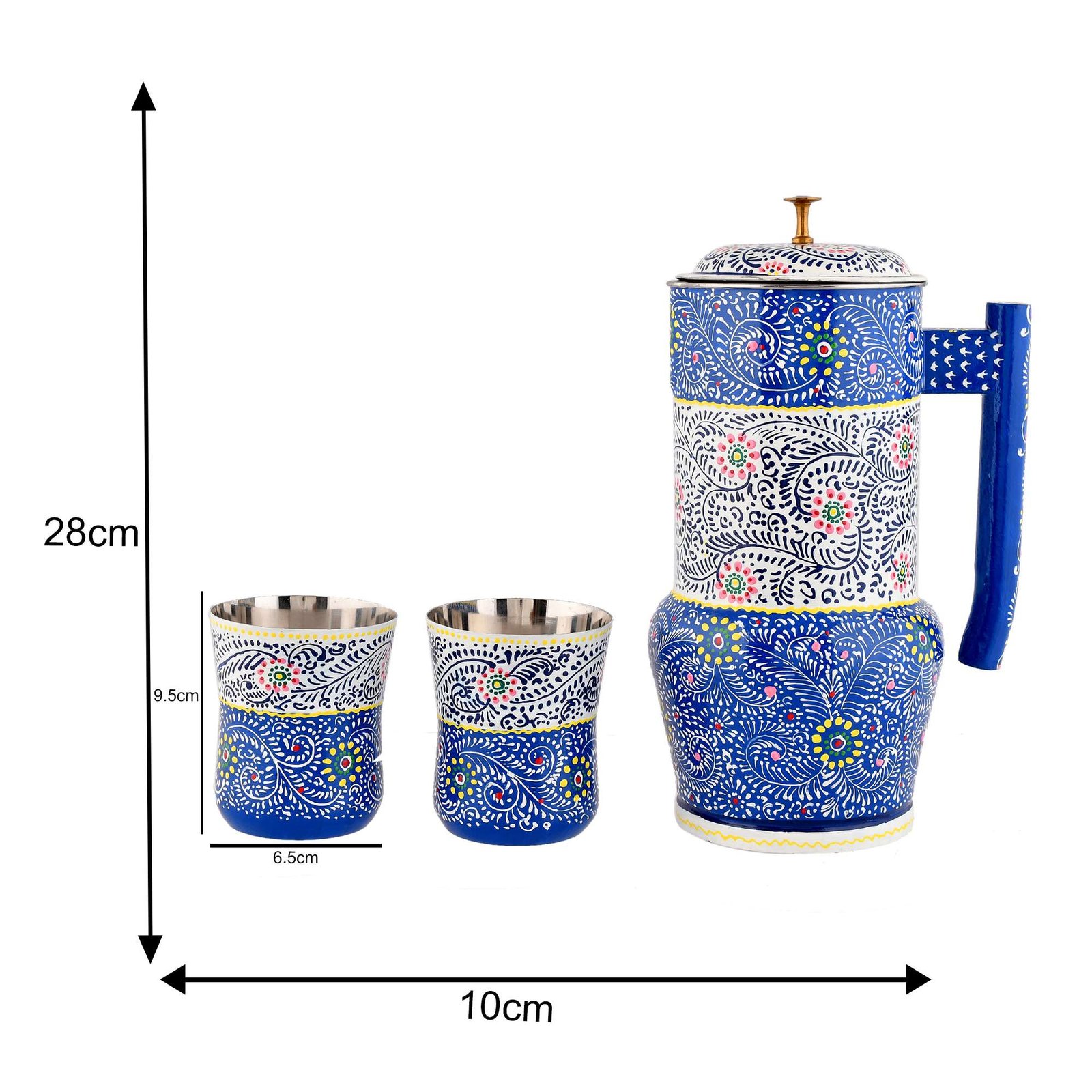 Aluminium Jug Set with 2 Glass Tumblers - 21 cm for kitchen décor ,Table Top , And Home Decoration - Image 4