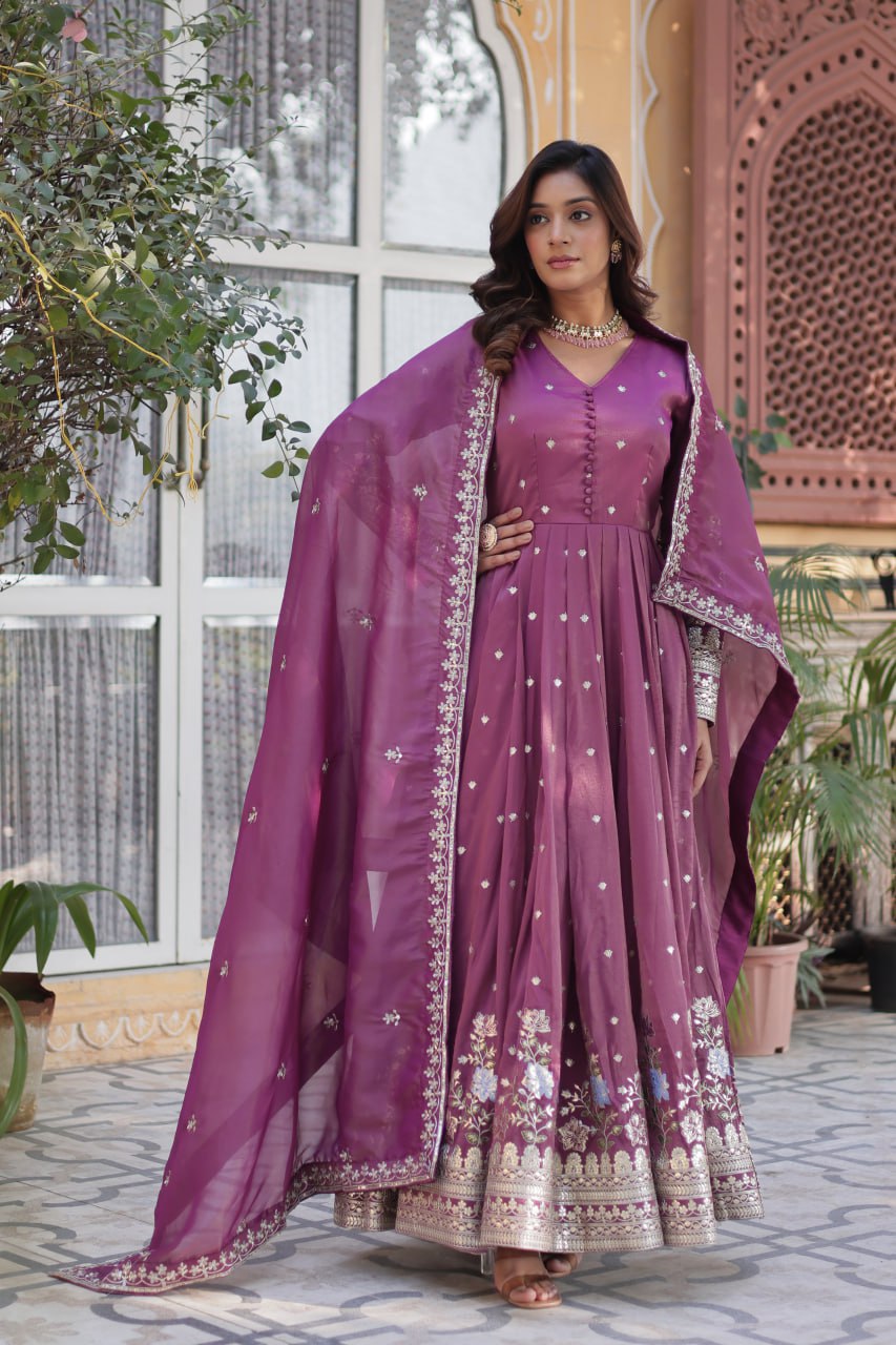 Women's Cotton Embroidered Anarkali Gown With Dupatta Set – Festive Wear - Image 2
