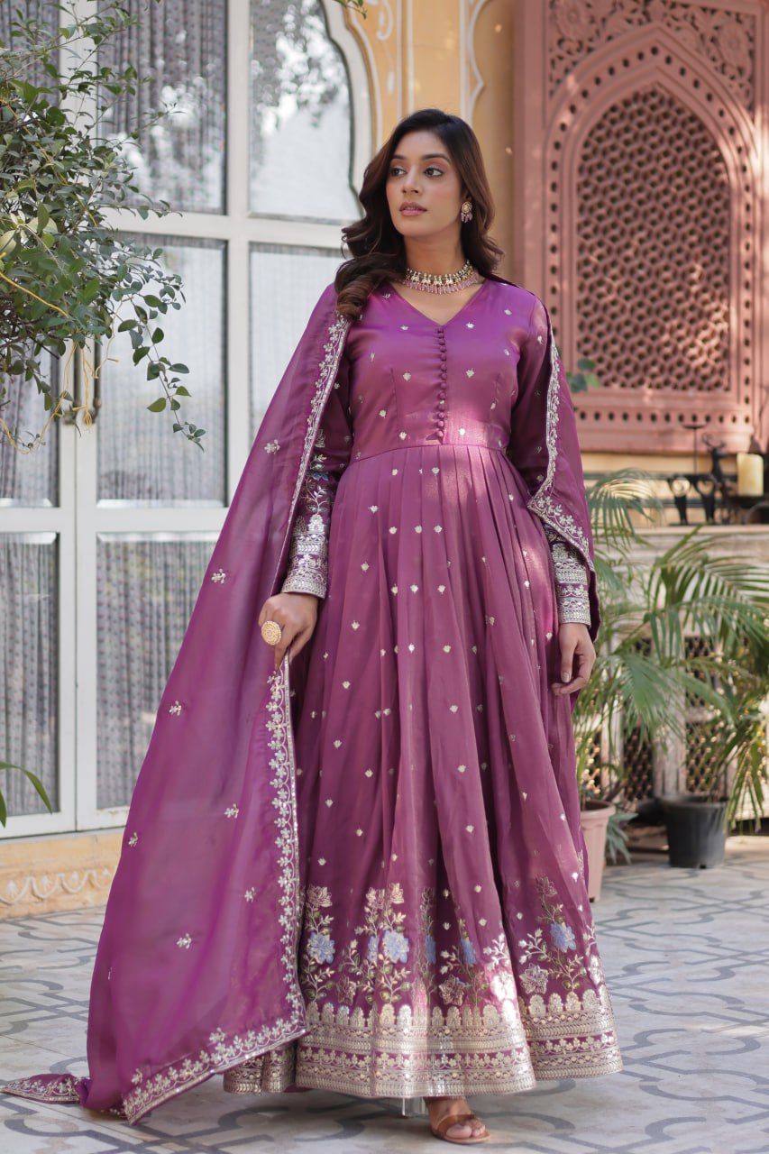 Women's Cotton Embroidered Anarkali Gown With Dupatta Set – Festive Wear - Image 5