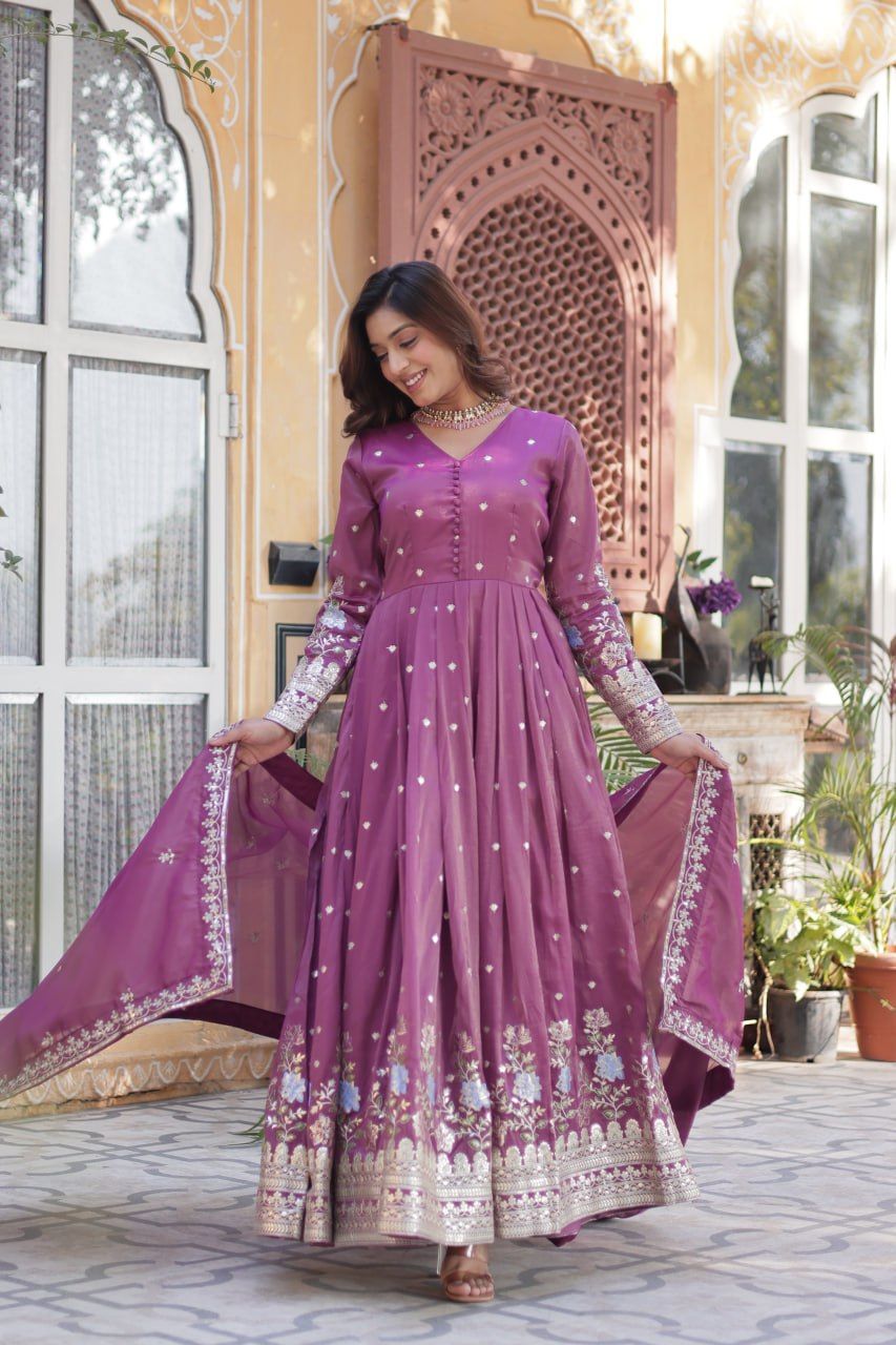 Women's Cotton Embroidered Anarkali Gown With Dupatta Set – Festive Wear - Image 8