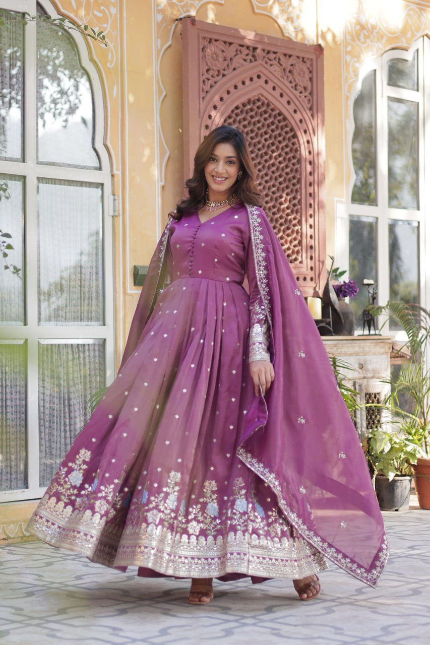 Women's Cotton Embroidered Anarkali Gown With Dupatta Set – Festive Wear - Image 9