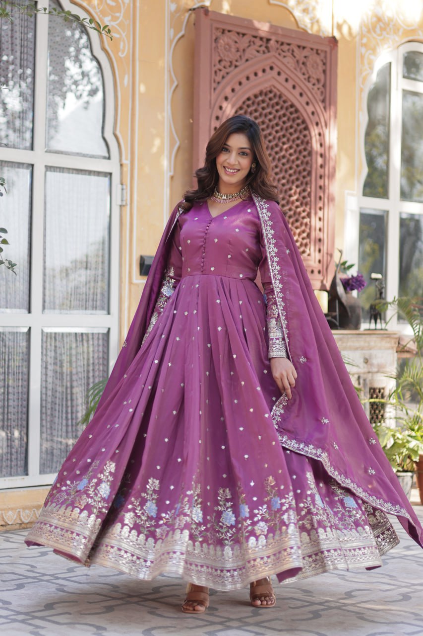 Women's Cotton Embroidered Anarkali Gown With Dupatta Set – Festive Wear - Image 10