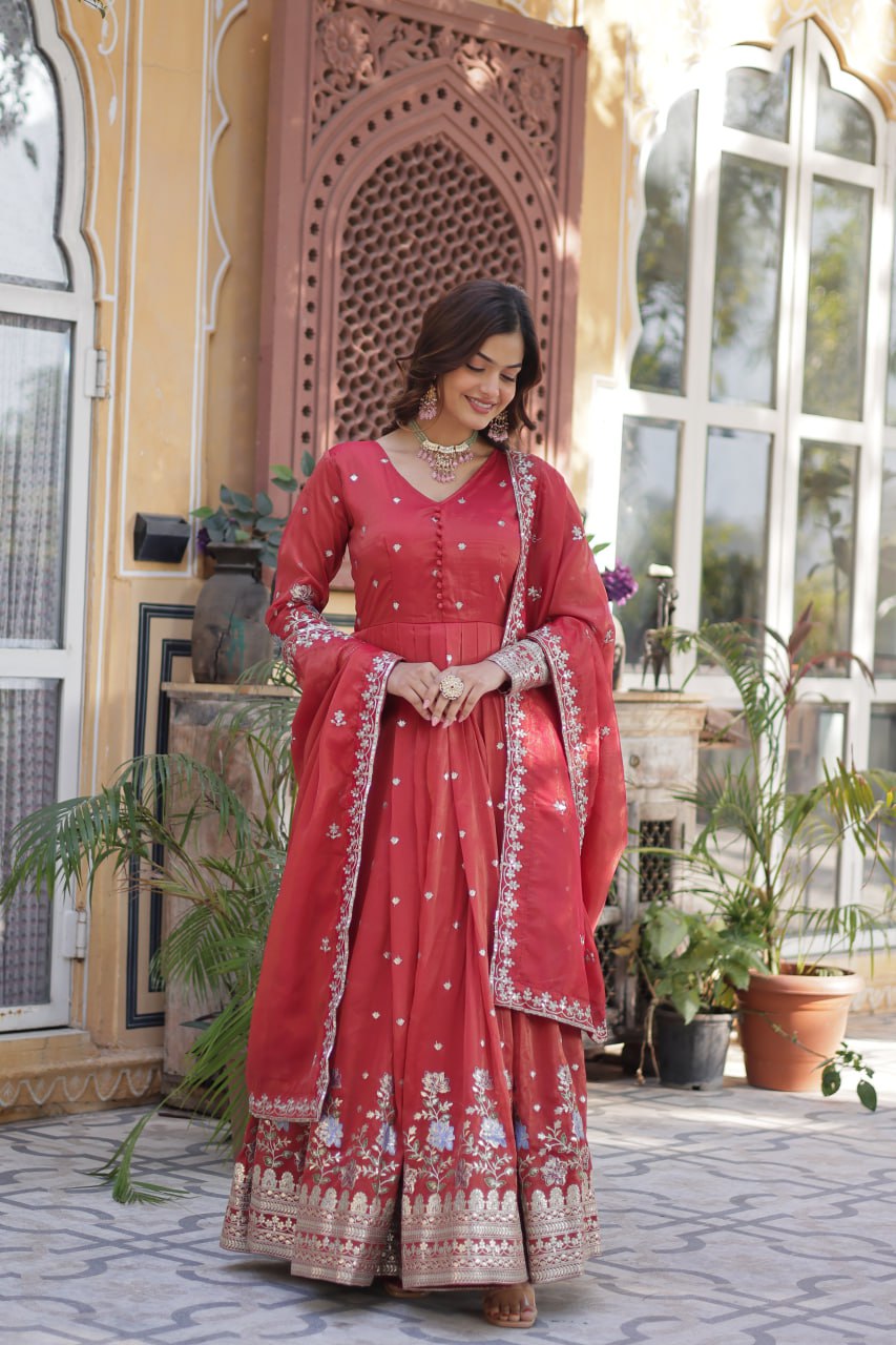 Women's Cotton Embroidered Anarkali Gown With Dupatta Set – Festive Wear - Image 11