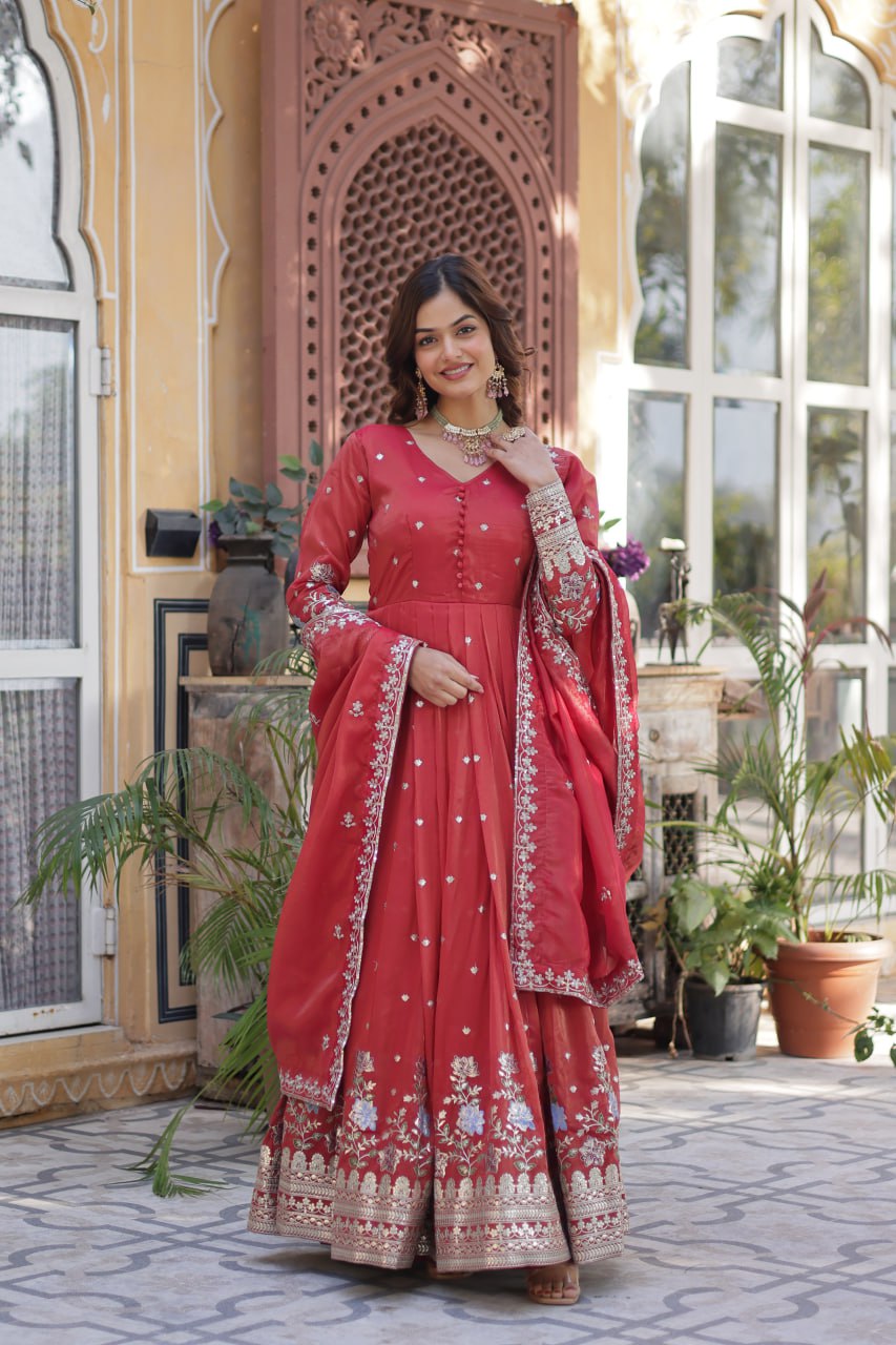 Women's Cotton Embroidered Anarkali Gown With Dupatta Set – Festive Wear - Image 13