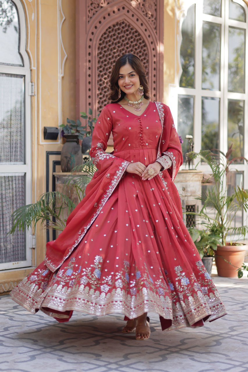 Women's Cotton Embroidered Anarkali Gown With Dupatta Set – Festive Wear - Image 15