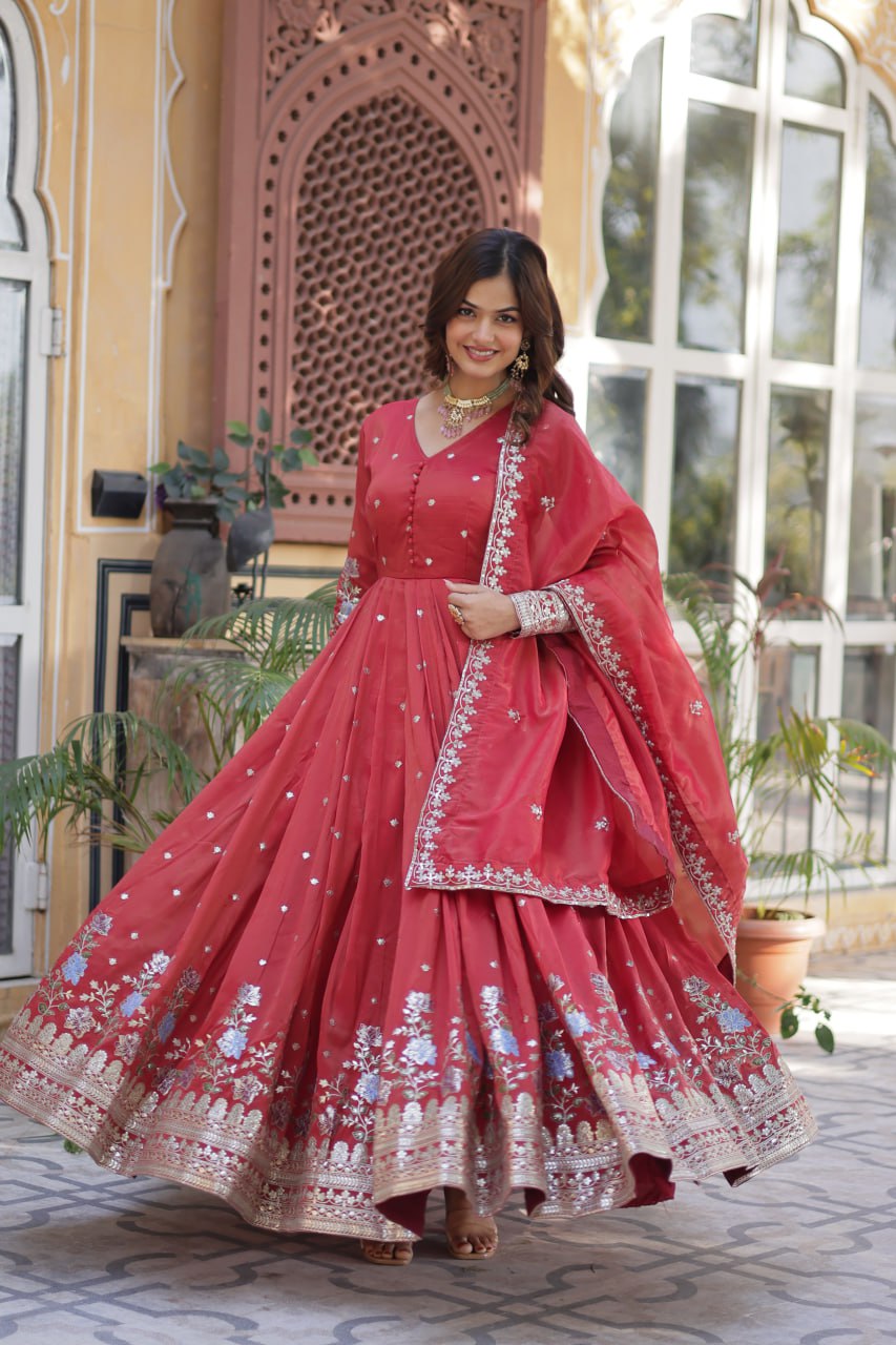Women's Cotton Embroidered Anarkali Gown With Dupatta Set – Festive Wear - Image 18