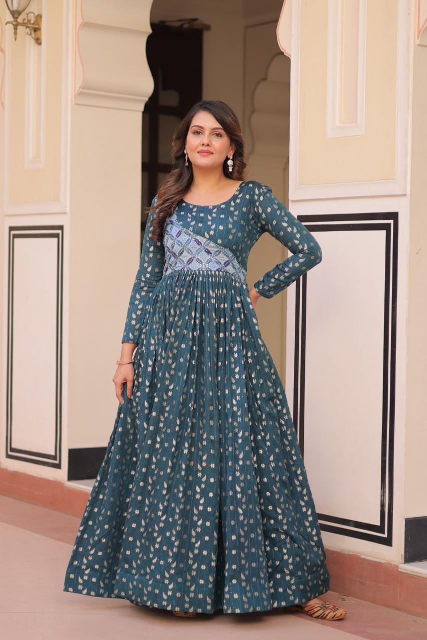 Women's Cotton Printed Anarkali Gown Dress with Embroidered Yoke Design - Image 4