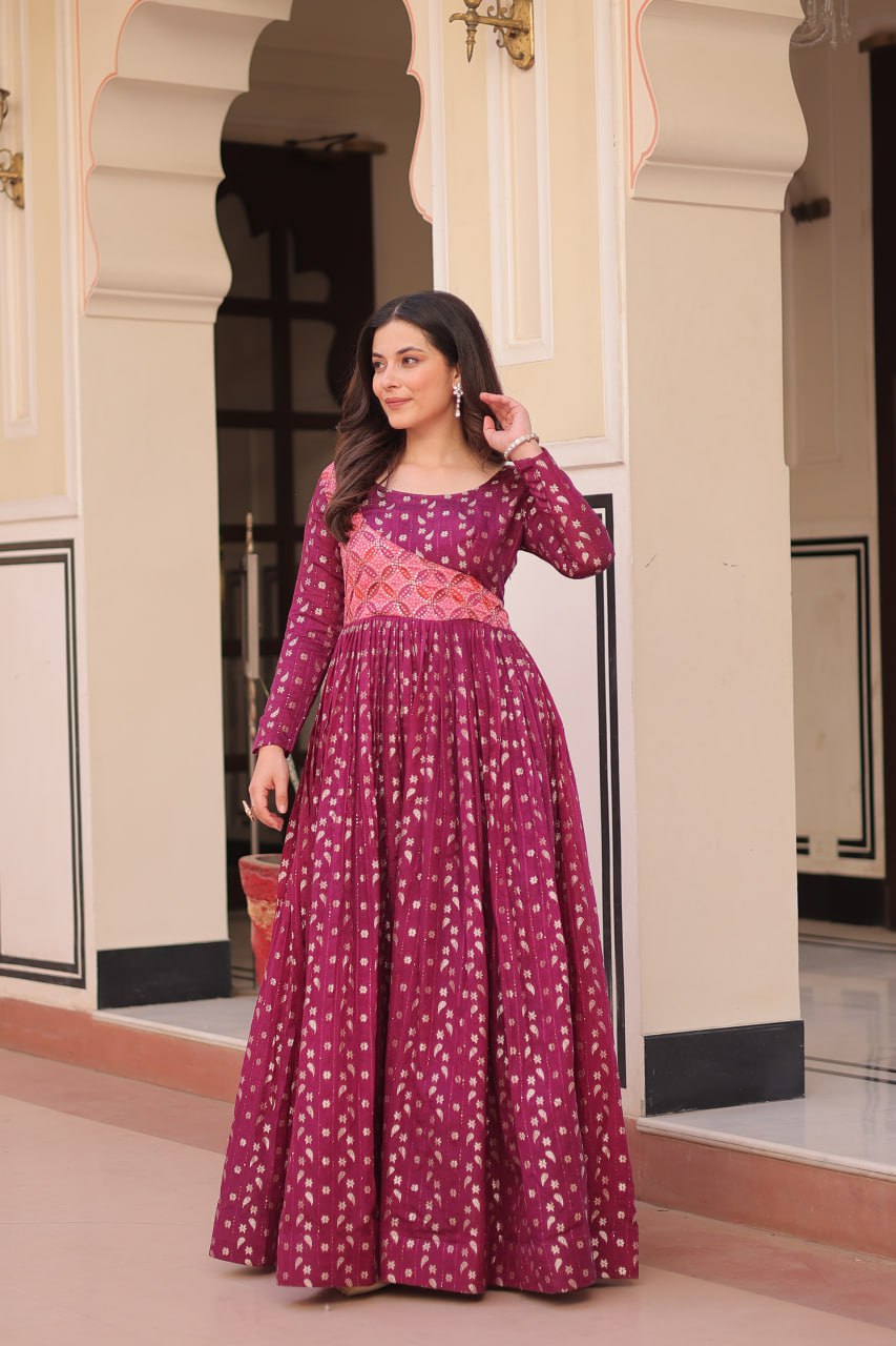 Women's Cotton Printed Anarkali Gown Dress with Embroidered Yoke Design - Image 14